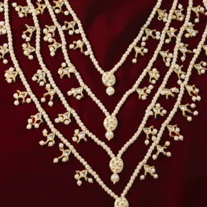 Traditional Men's Wedding Necklace - Cream Gold Layered Pearl Design