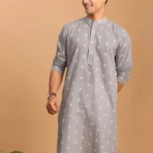 Men's Grey Geometric Booti Jacquard Kurta